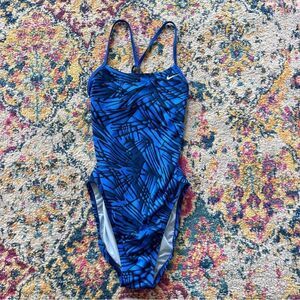Y2K Nike Blue Open-Back One Piece Swimsuit — Sporty & Flattering (Size 8)